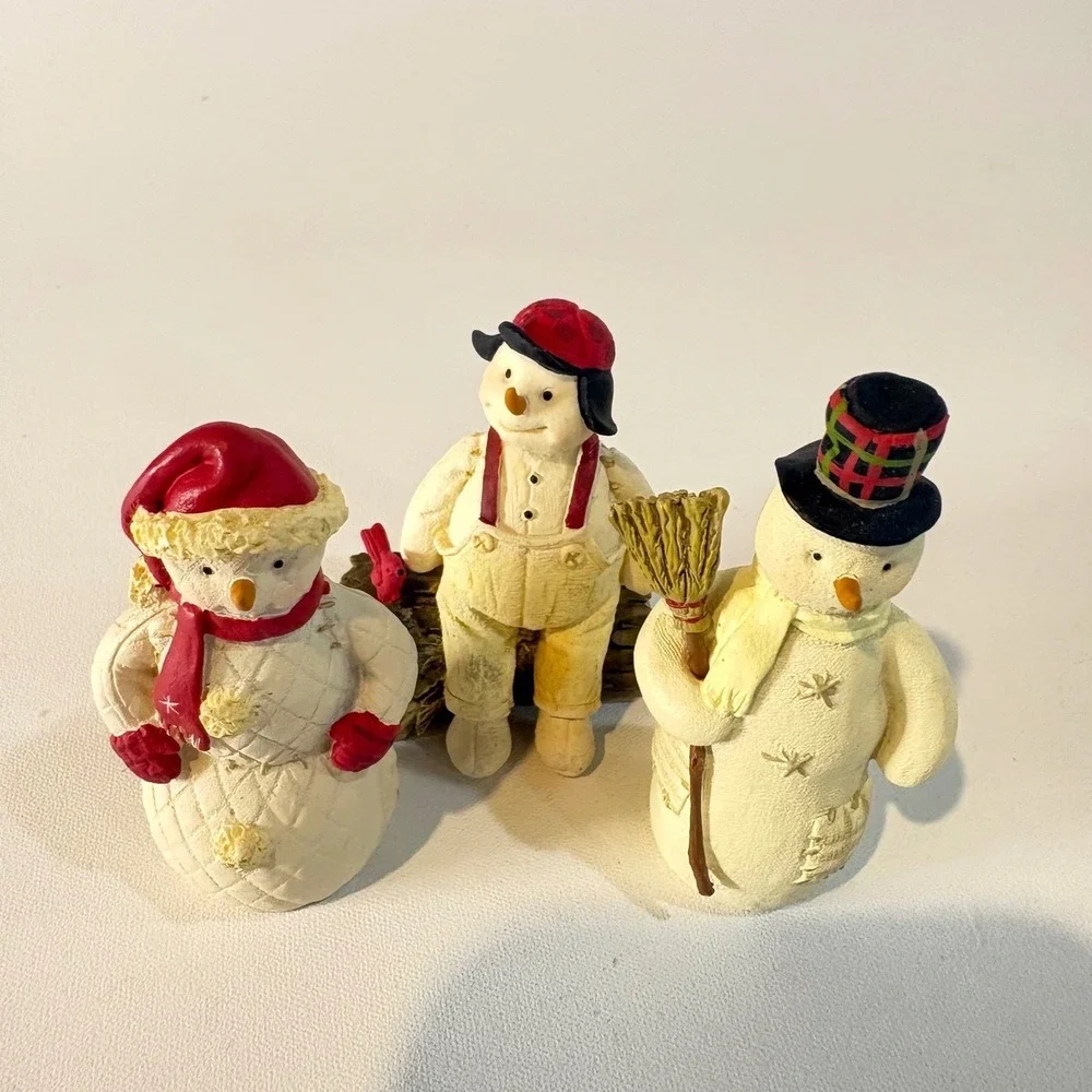 Vintage Snowman Figurines Set of 3 Christmas Winter Decor Resin Miniatures